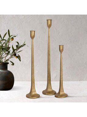 Set of 3 Tall Iron Candle Holders - Decorative Antique Brass Stand for Weddings
